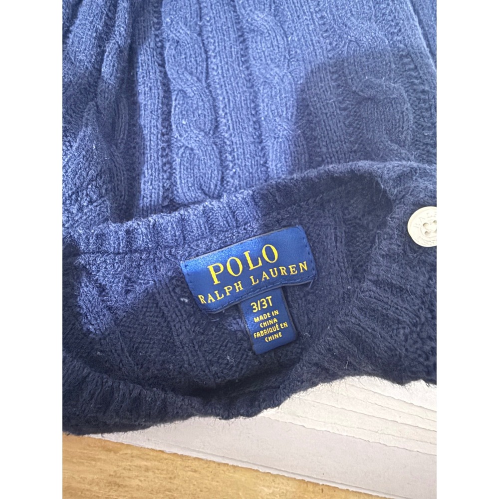 Polo Ralph Lauren Sweater Kids 3/3T Navy Cable Knit Wool Blend Logo Pullover - Picture 3 of 5